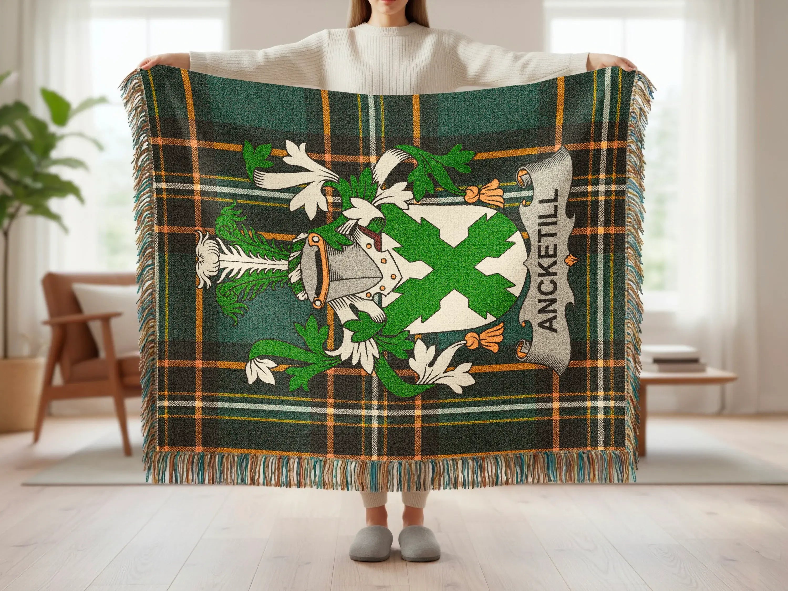 Ancketill Family Heraldry Plaid Green Black Throw product type