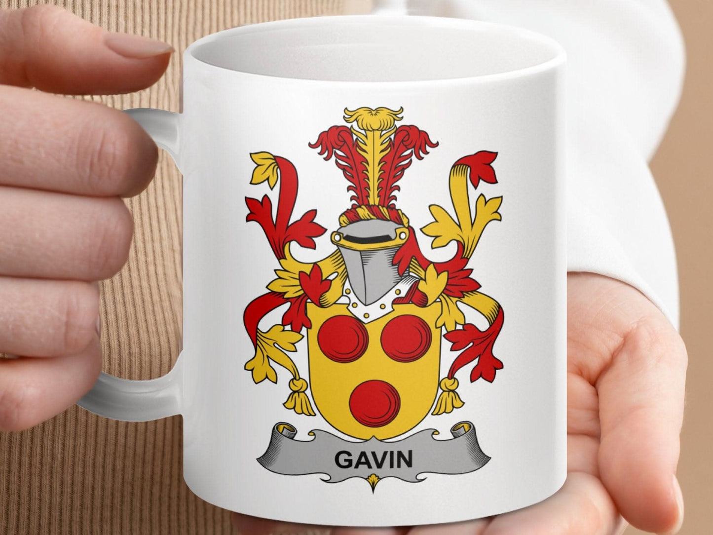Gavin Surname Irish Family Crest Mug - Celtic Ancestry Gifts