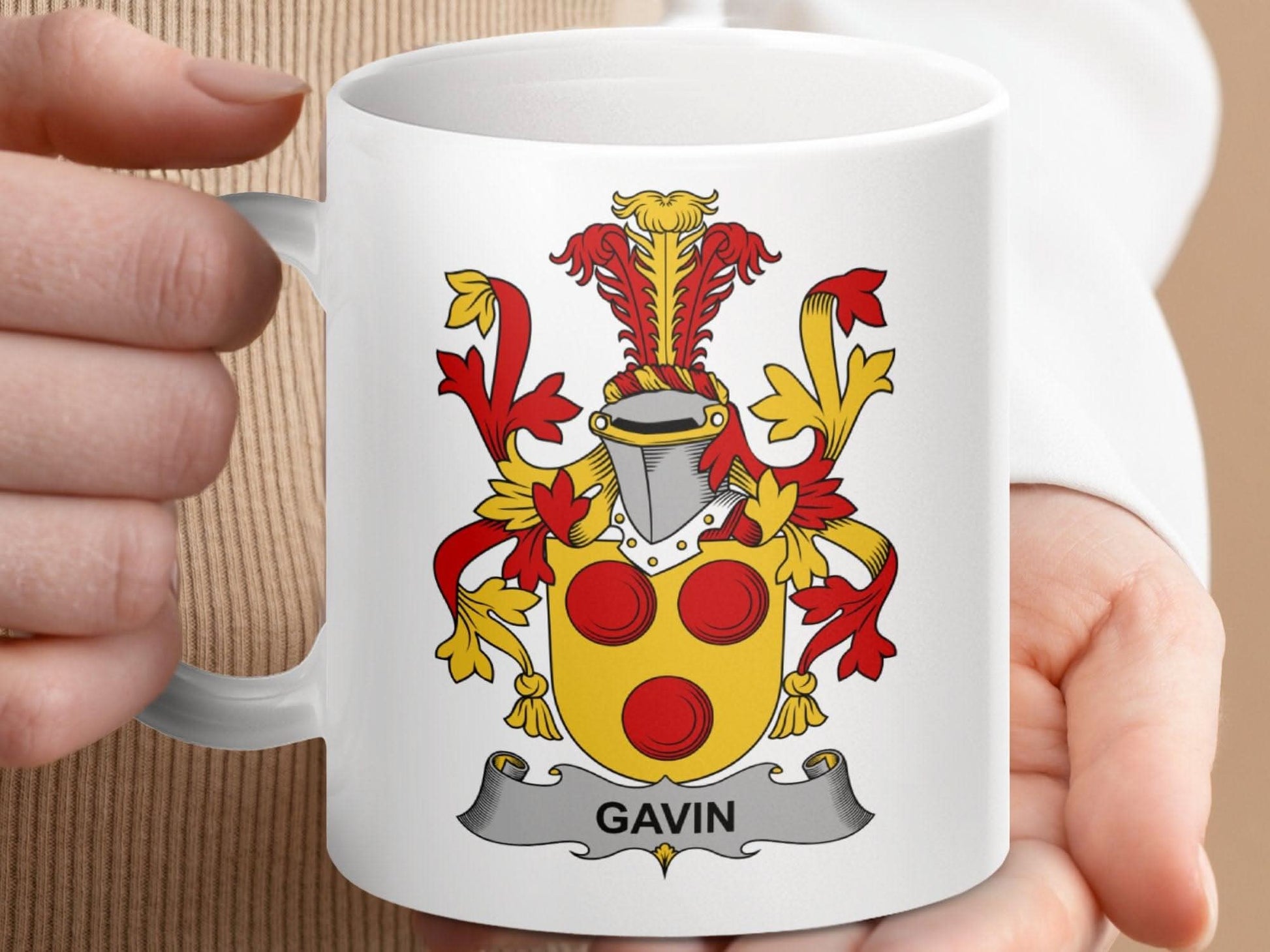 Gavin Surname Irish Family Crest Mug - Celtic Ancestry Gifts