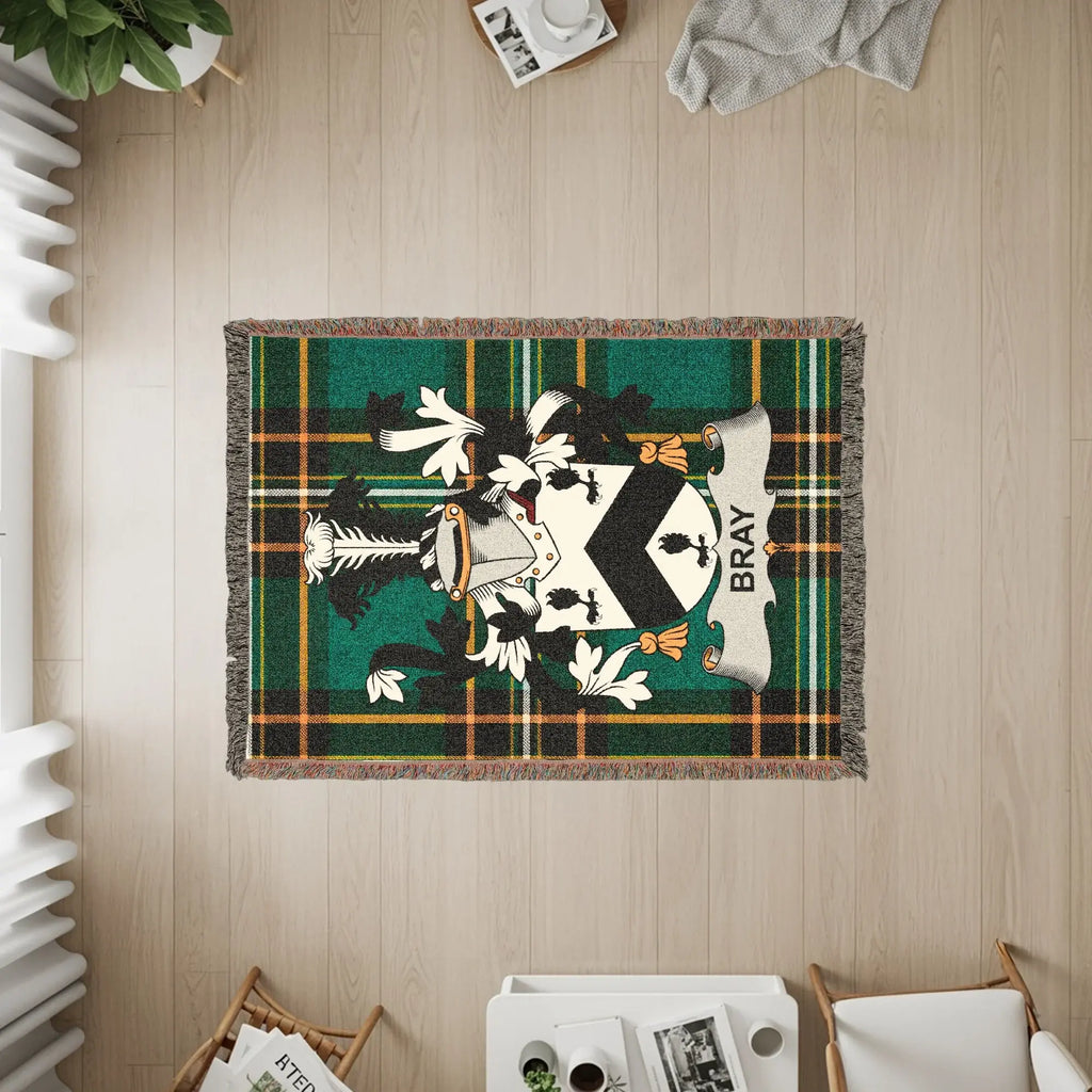 Bray Family Crest Tartan Green Black Throw Blanket product type