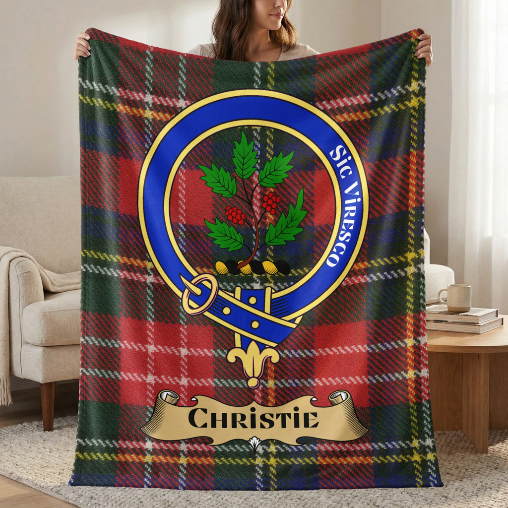Christie clan crest red tartan throw blanket with Sic Viresco motto — 50x60 polyester