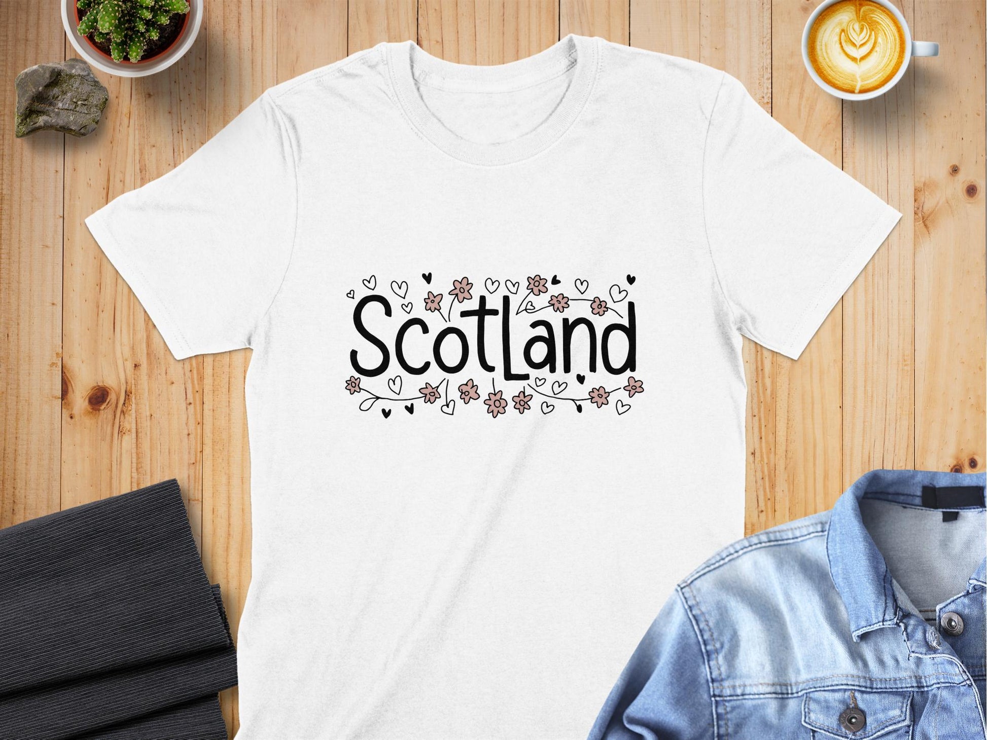 Scotland Lettering Flowers Hearts Graphic T-Shirt - Living Stone Gifts