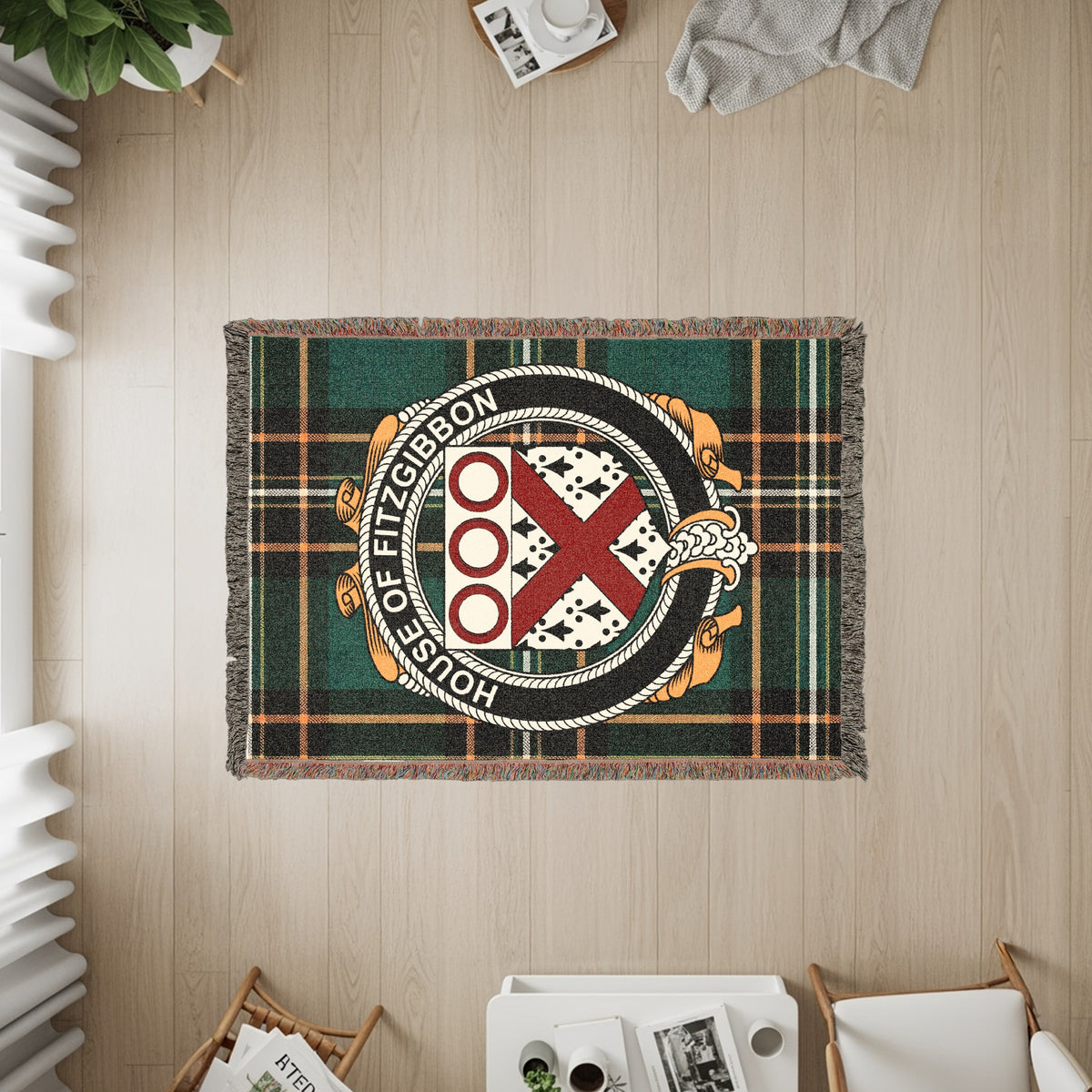 Fitzgibbon Irish heritage woven throw with family crest emblem