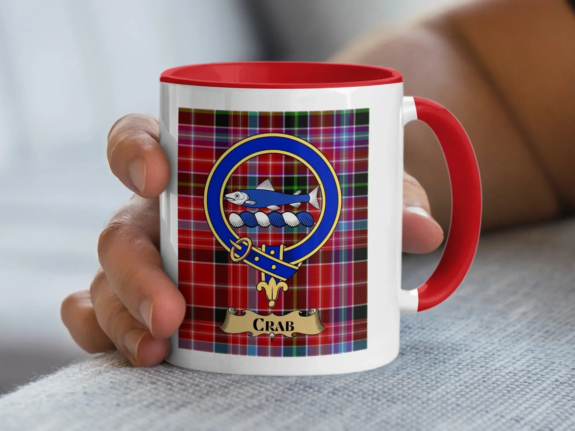 Crab family crest ceramic mug for everyday coffee and tea