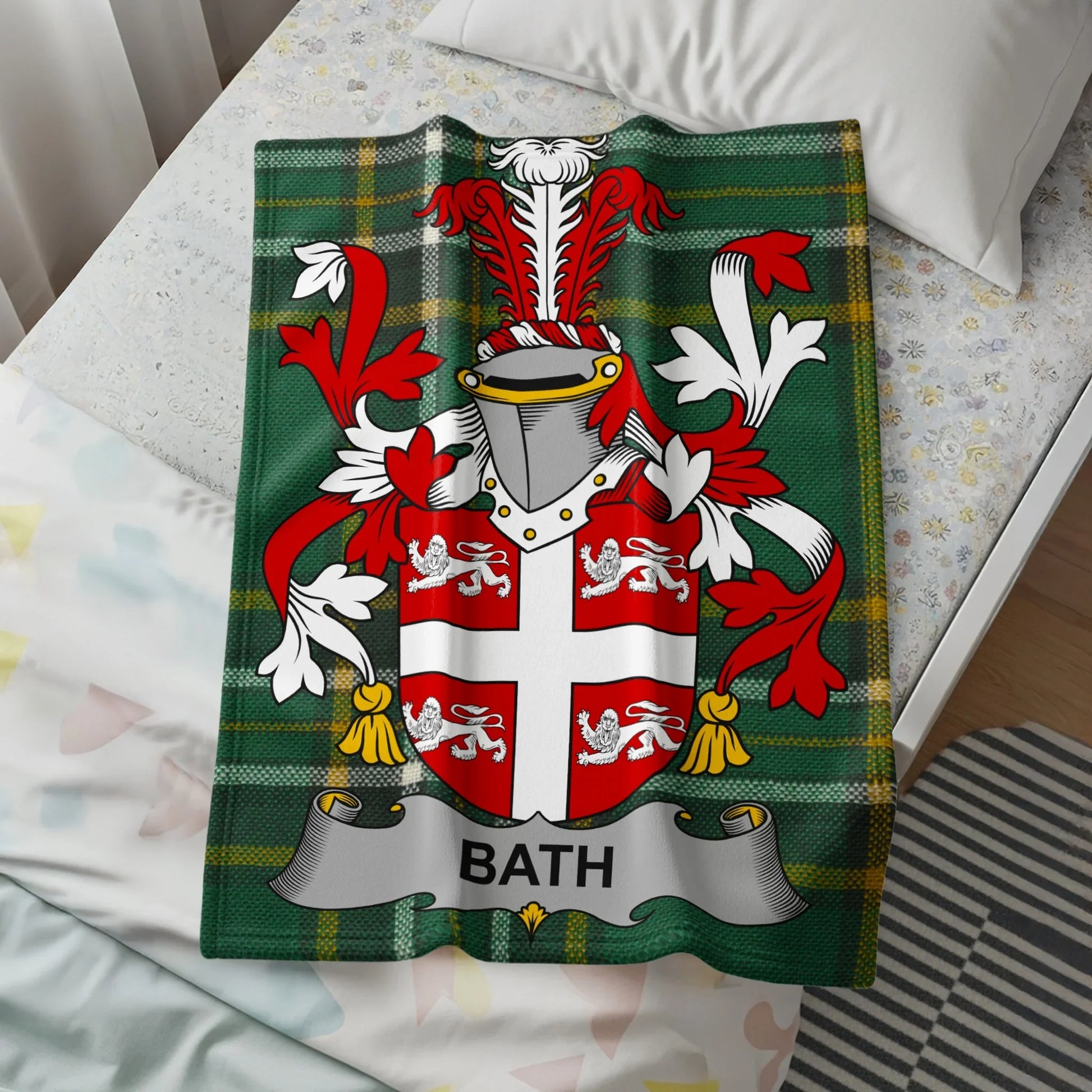 Personalized Bath Family Crest Green Tartan Blanket product
