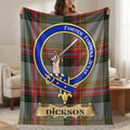 Dickson clan crest tartan throw blanket with Fortes Fortuna Juvat motto — 50x60