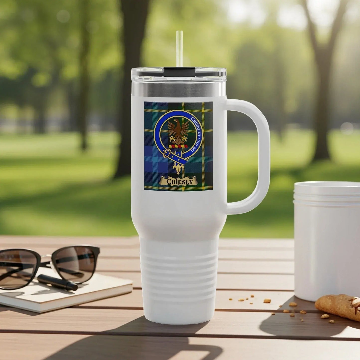 Tall White Insulated Tumbler With Unique Logo Design product