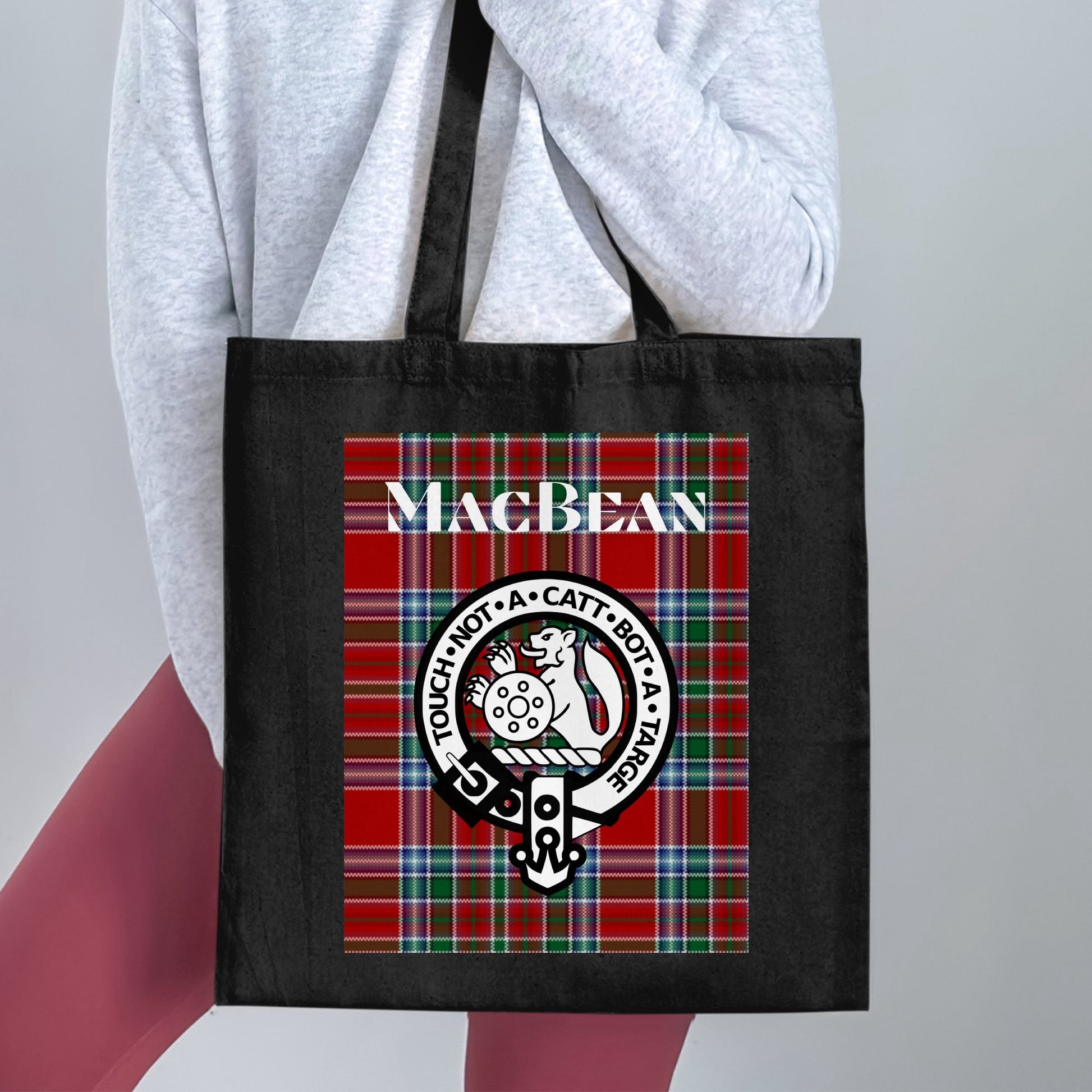 MacBean Scottish Crest on Tartan Background Tote Bag - Living Stone Gifts