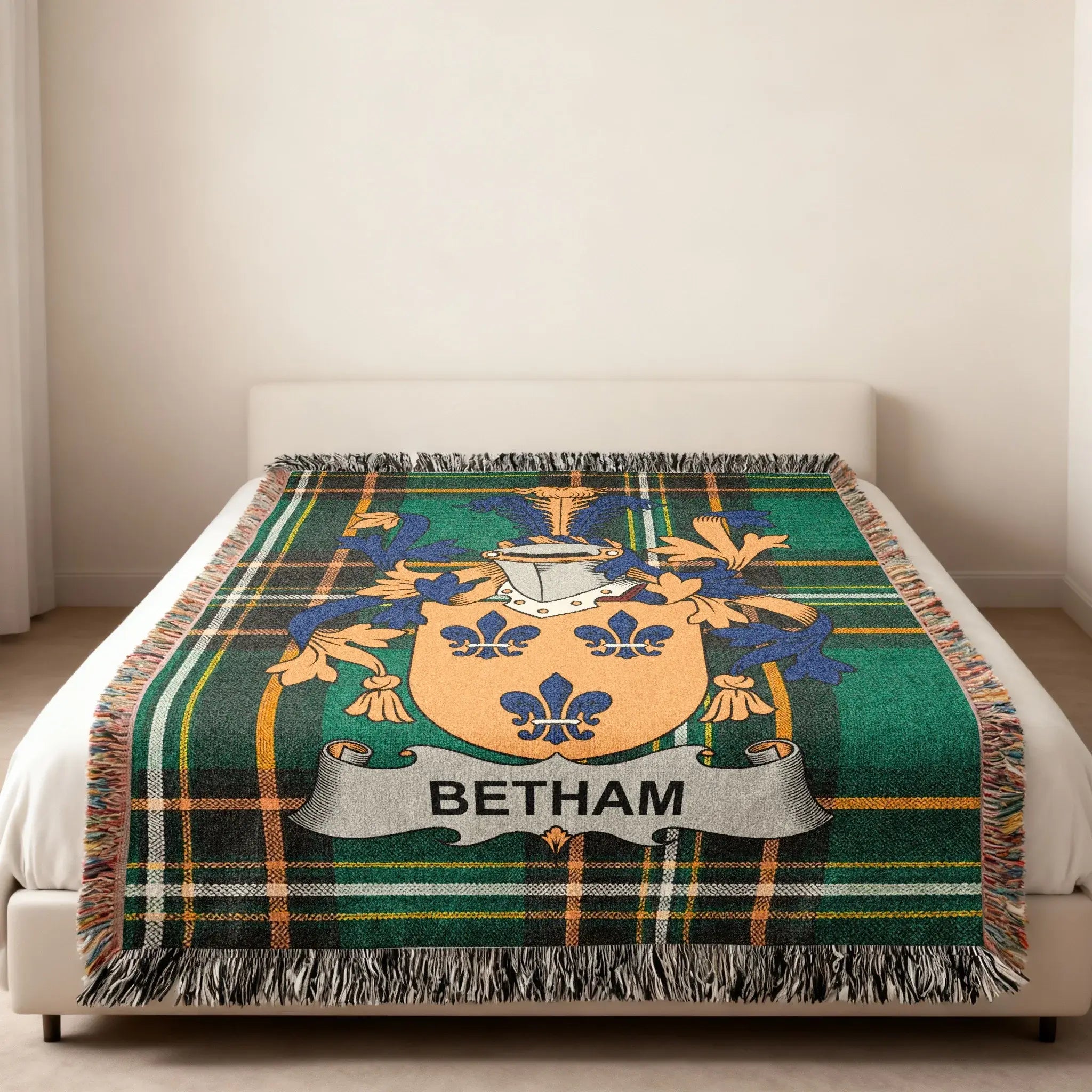 Betham Family Crest Green Plaid Fringed Blanket product type