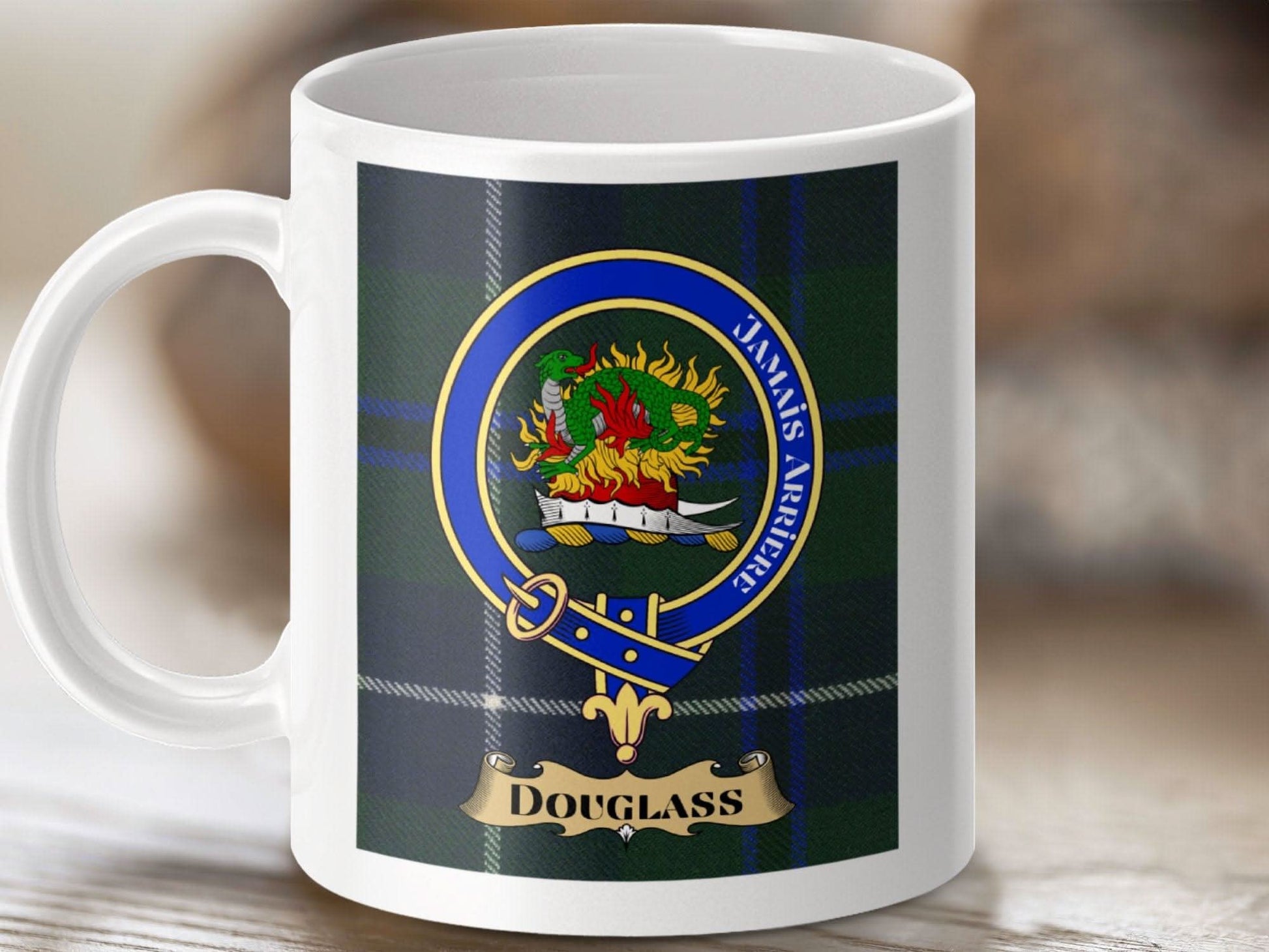 Douglass Family Crest Tartan Mug Unique Coffee product type