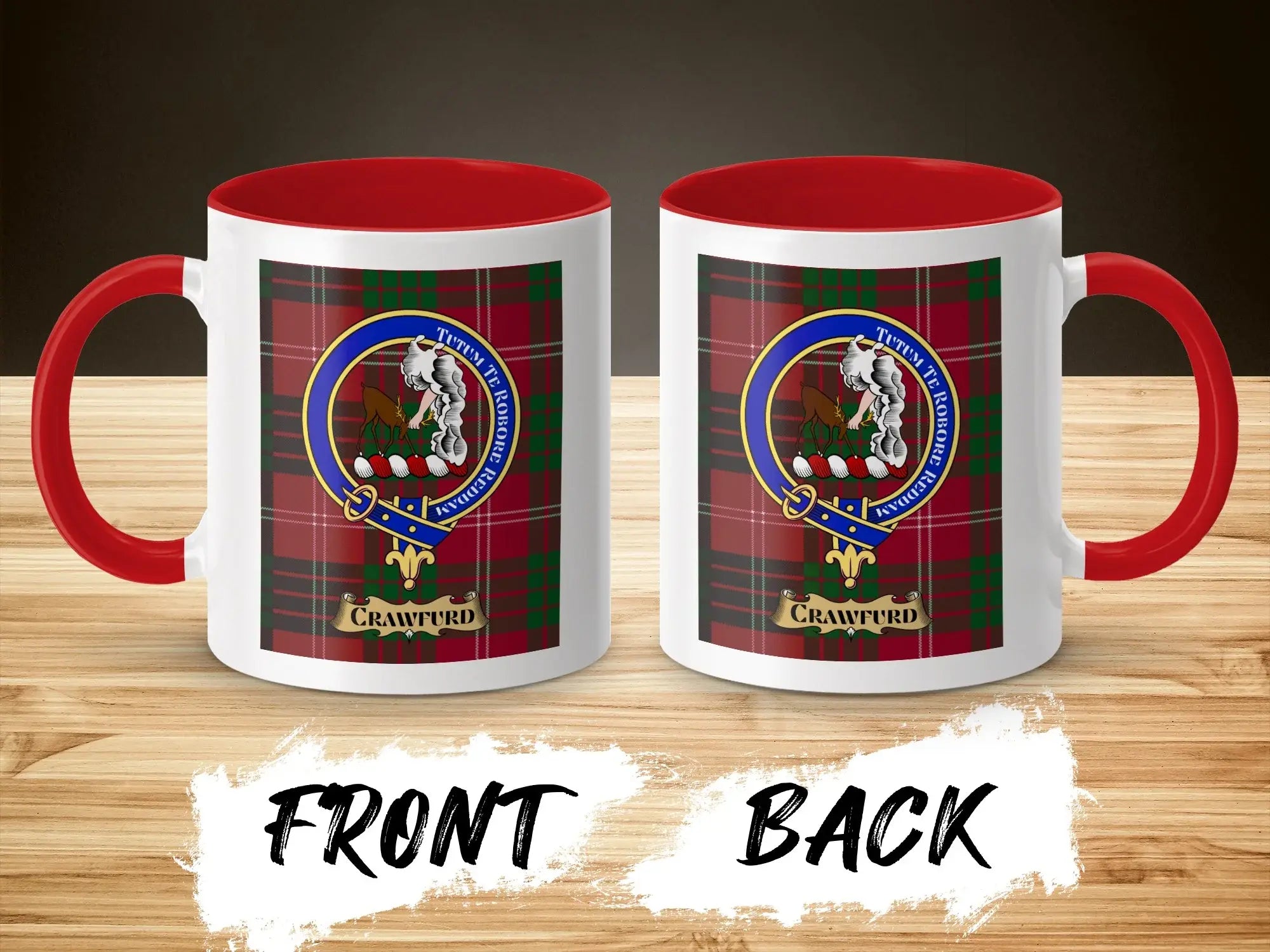 Crawfurd Clan Crest With Tartan Design Mug
