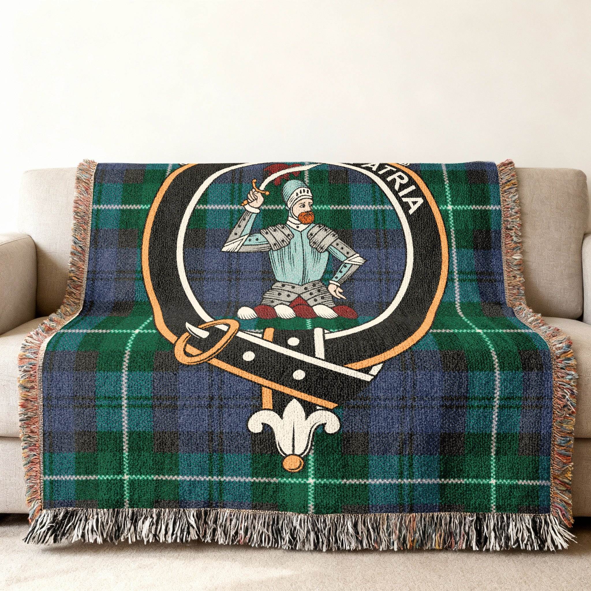 Bannerman pro patria clan crest medieval knight tartan woven blanket