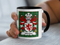 Morgan Welsh coat of arms accent mug with black handle and red lion crest on Welsh National Tartan