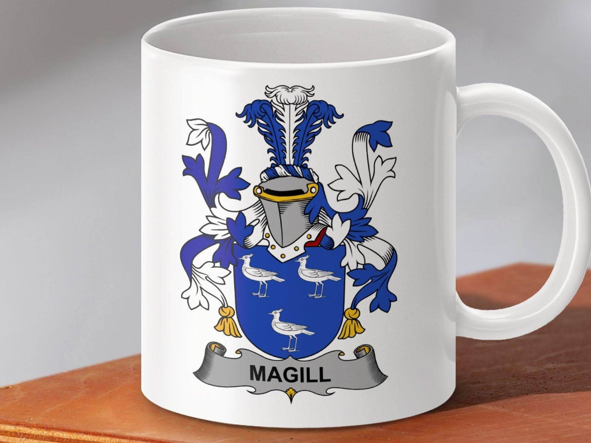 Magill Surname Family Coat of Arms Heraldic Mug - Celtic Ancestry Gifts