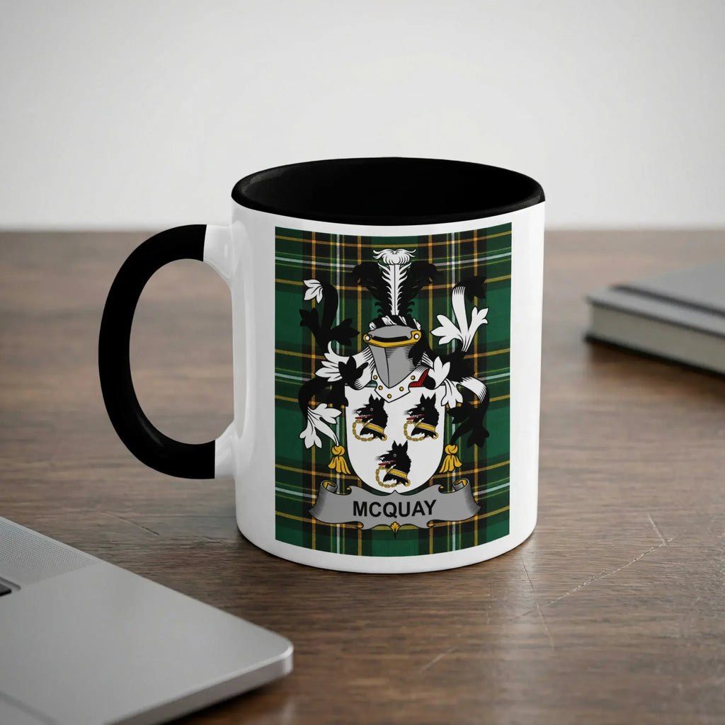 McQuay Irish heritage mug with black handle and family crest