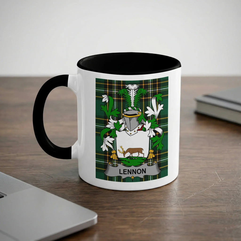 Lennon Irish heritage mug with black handle and family crest
