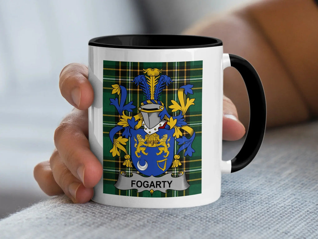 Fogarty Irish family crest black accent mug