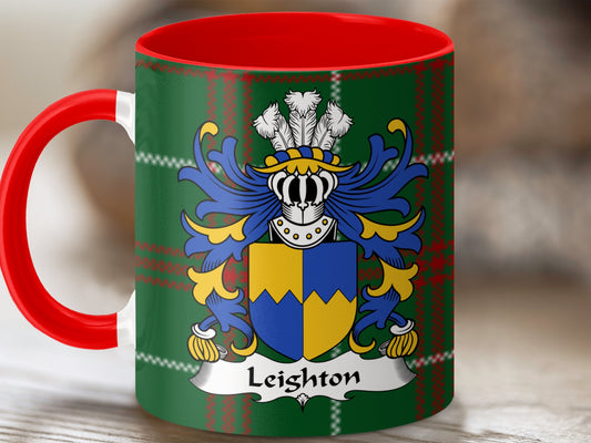 Leighton Coat of Arms on Welsh Tartan Background Mug - Living Stone Gifts