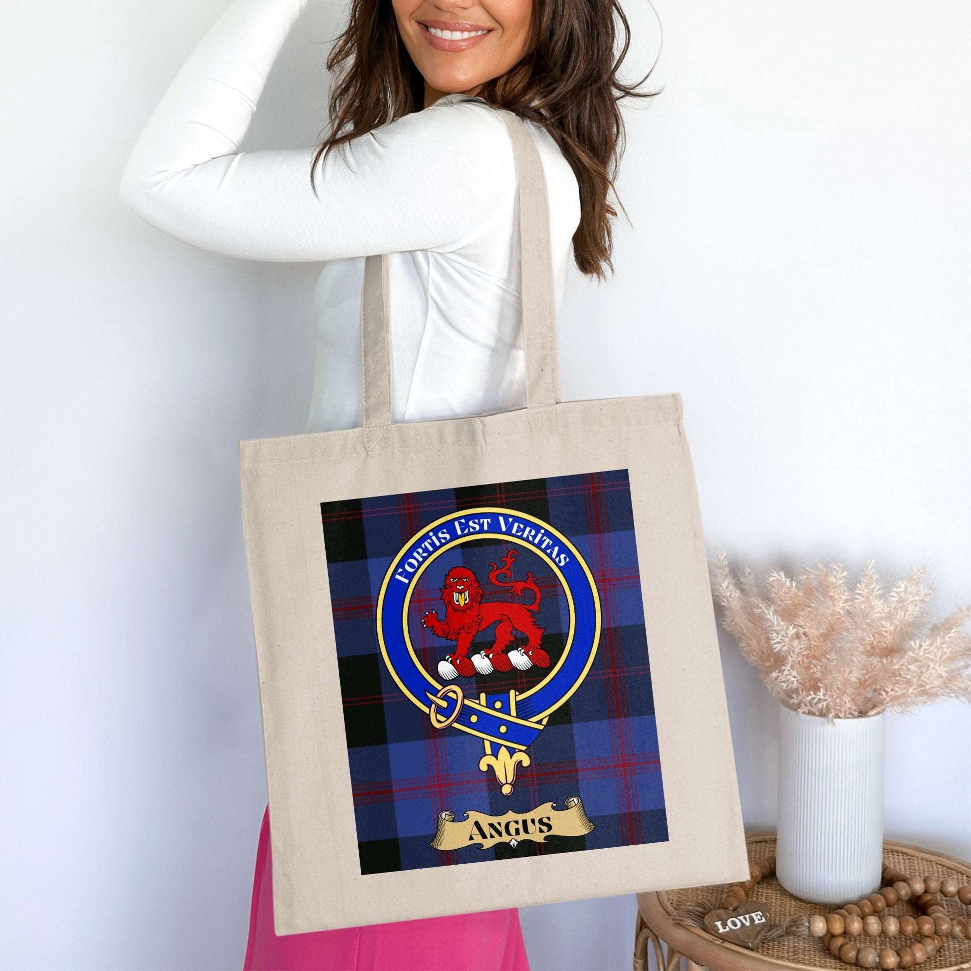 Angus clan Scottish Tartan Crest Tote Bag - Living Stone Gifts