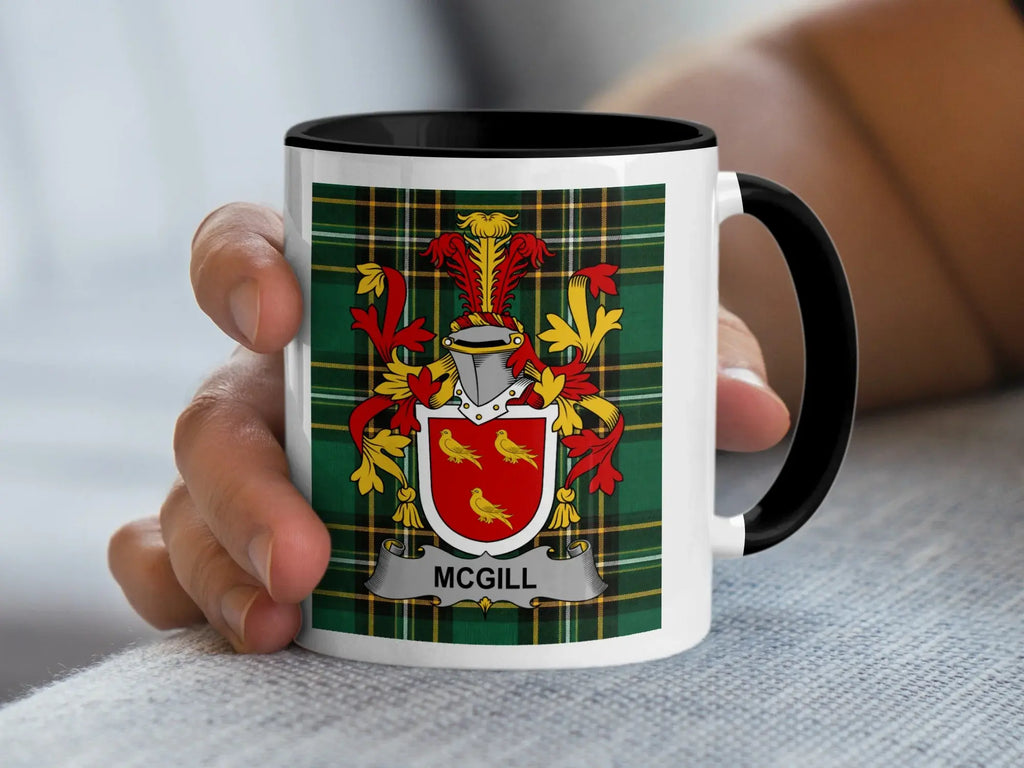 McGill Irish family crest black accent mug