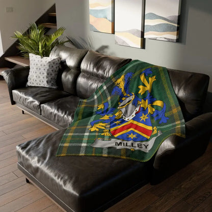 Personalized Milley Family Crest Green Plaid Blanket product
