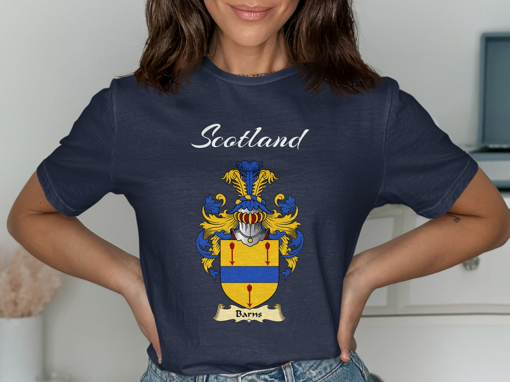 Barns Scottish family shield design on Navy T-shirt