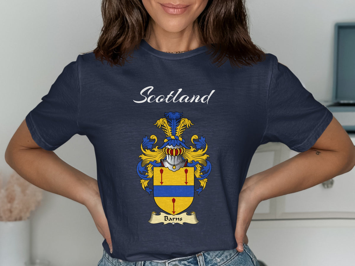 Barns Scottish family shield design on Navy T-shirt