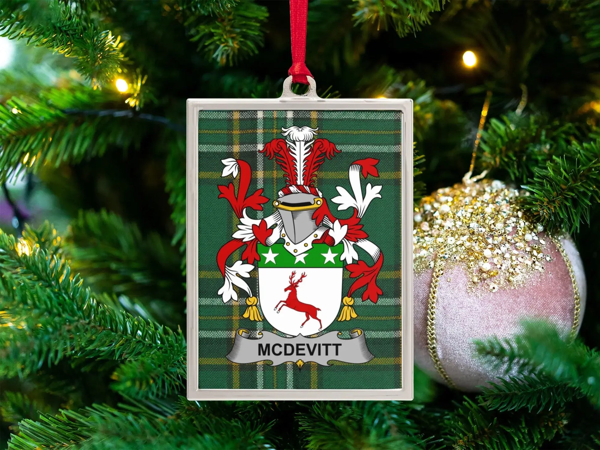 McDevitt Family Crest Plaid Christmas Ornament product