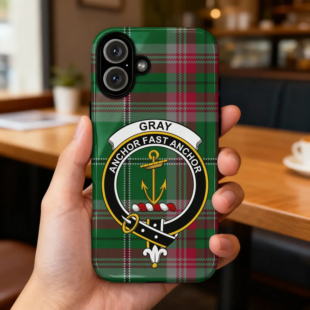 Gray Anchor Fast Anchor tartan phone case — slim profile, precise port cutouts, gloss finish
