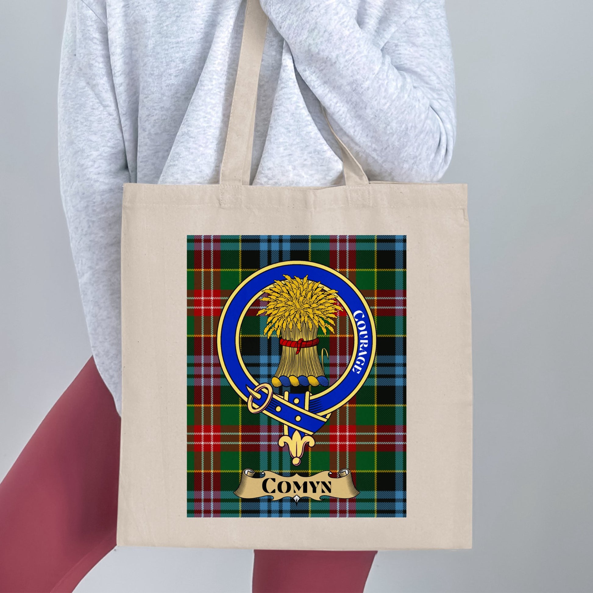 Comyn Clan Scottish Tartan Courage Crest Tote Bag - Living Stone Gifts