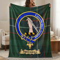 Mitchell clan crest green tartan throw blanket with Favente Deo Supero motto