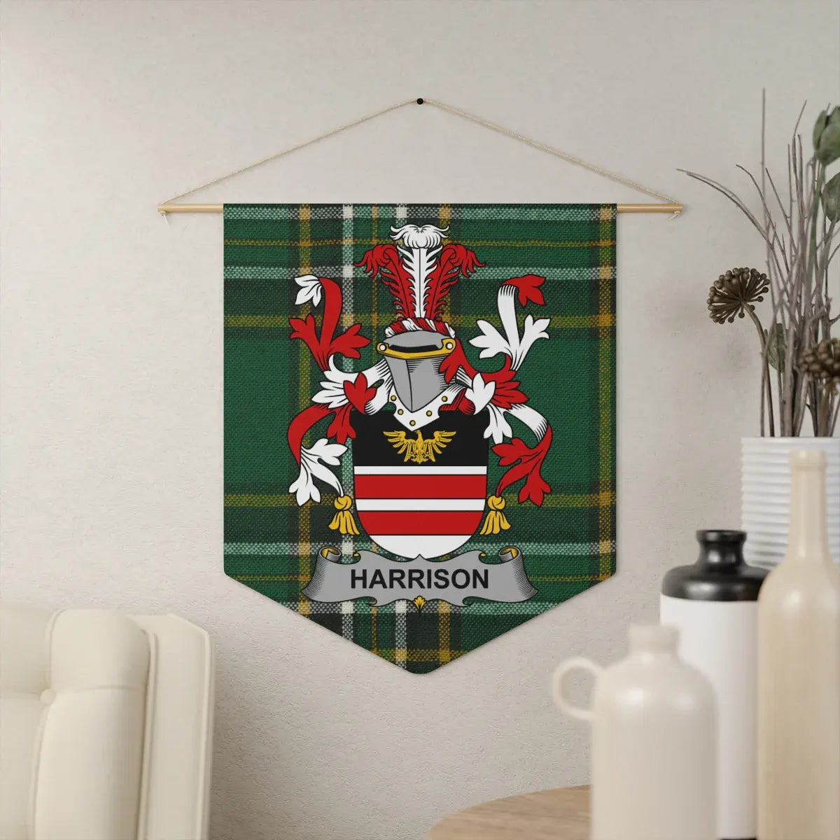 Harrison Family Crest Green Plaid Decor Wall Hanging product