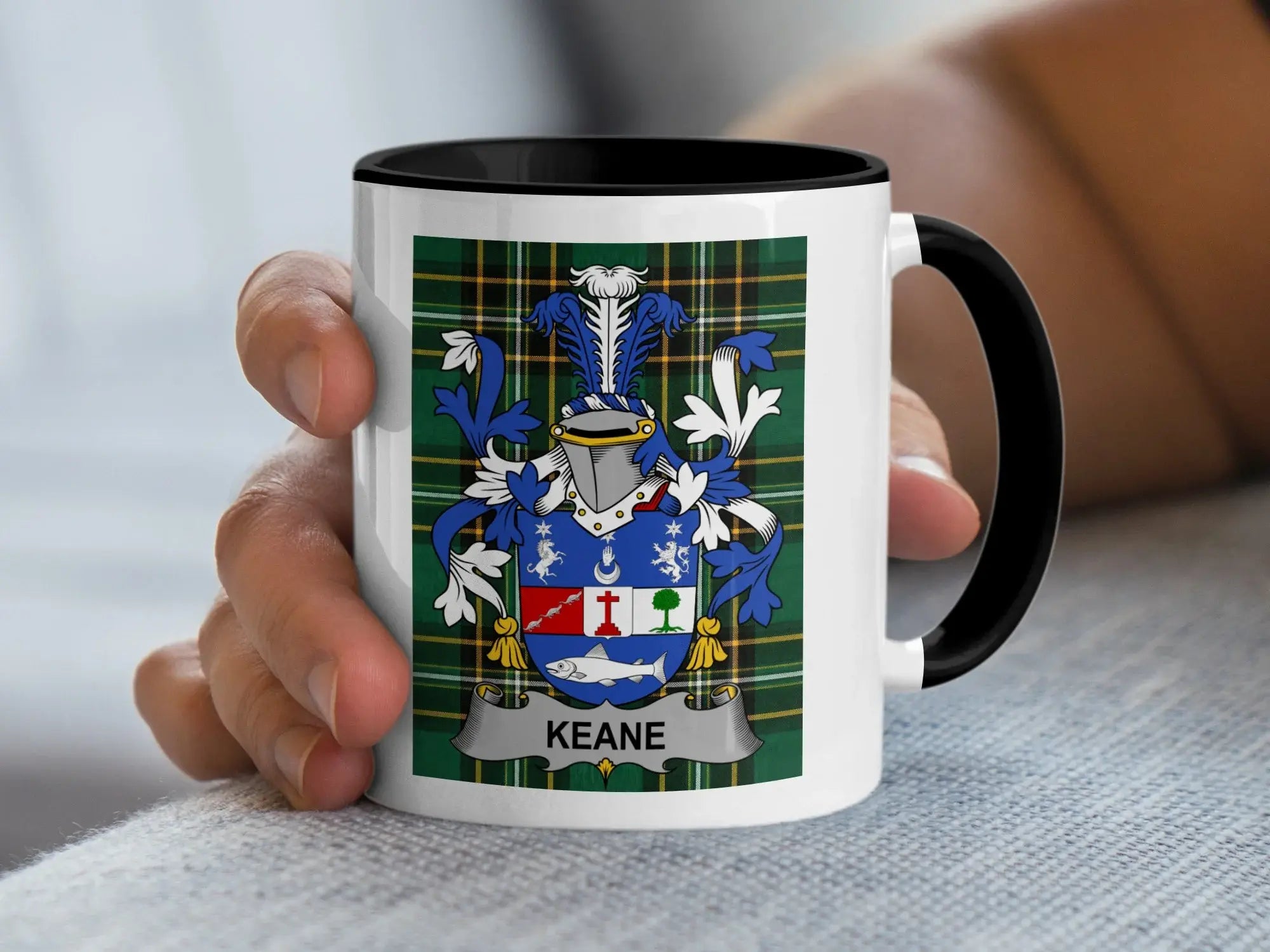 Keane Irish family crest black accent mug
