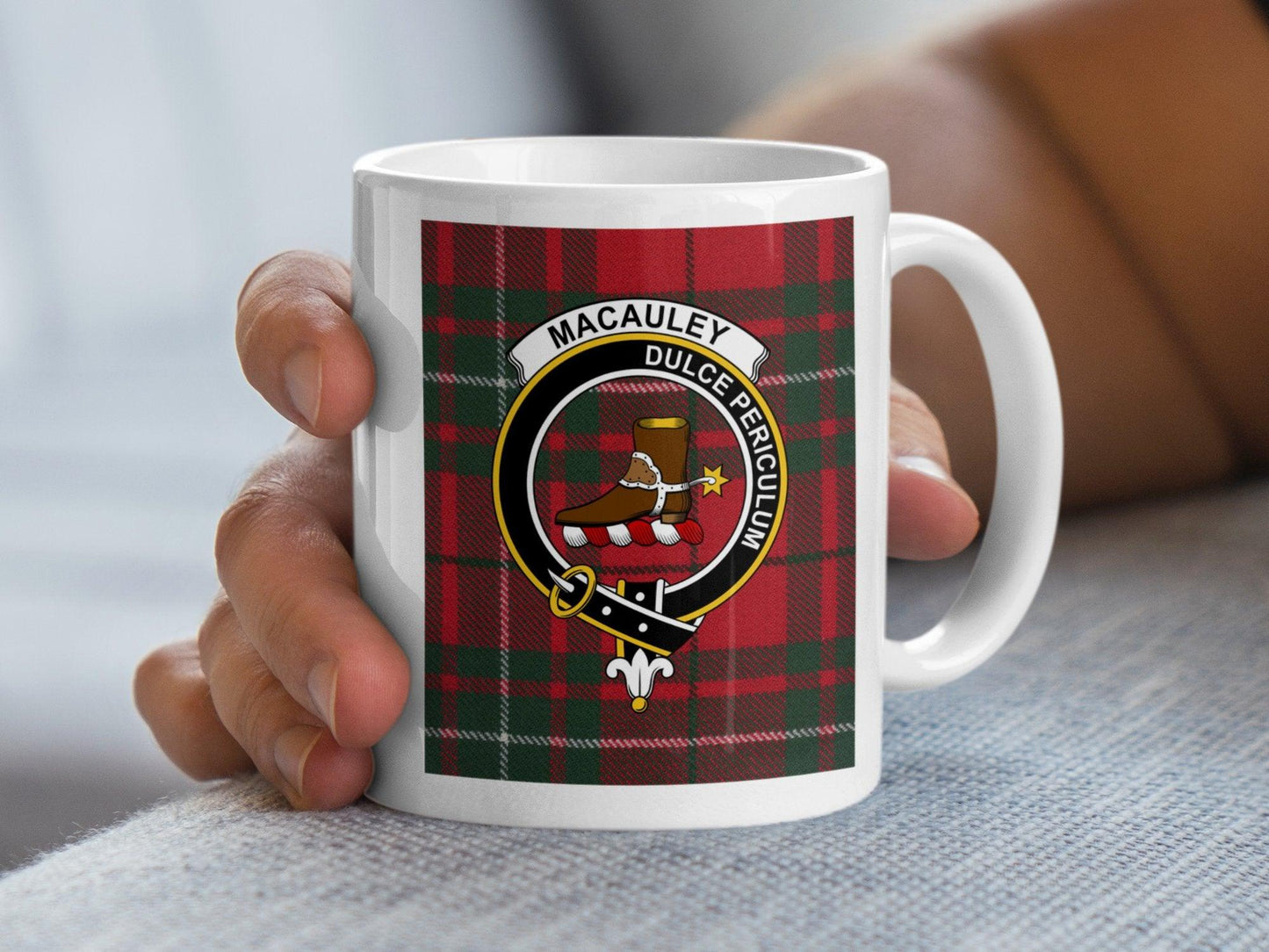 MacAuley Clan Crest Scottish Tartan Pattern Mug - Living Stone Gifts