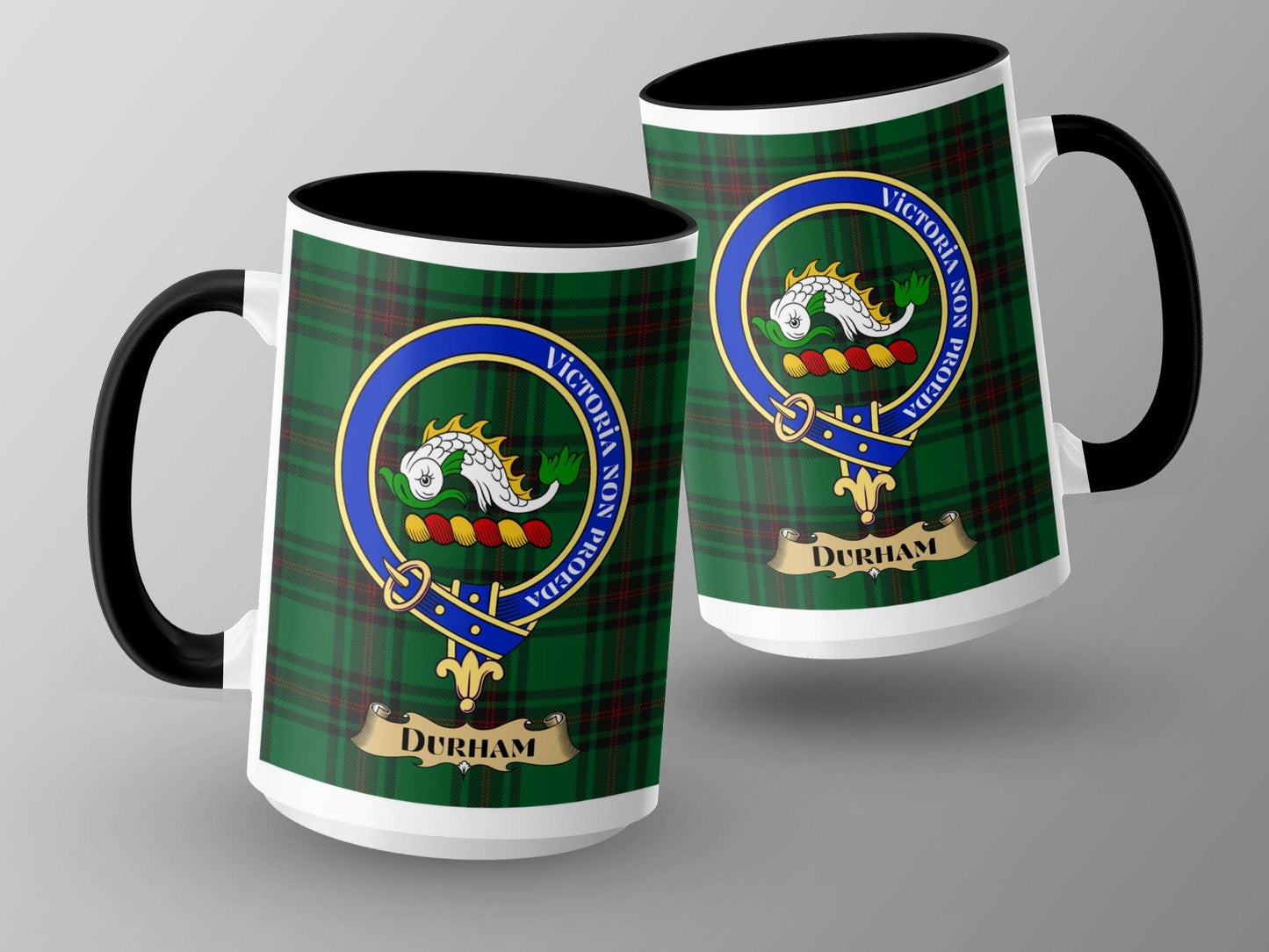 Vibrant Durham Clan Crest Tartan Plaid Design Mug - Living Stone Gifts