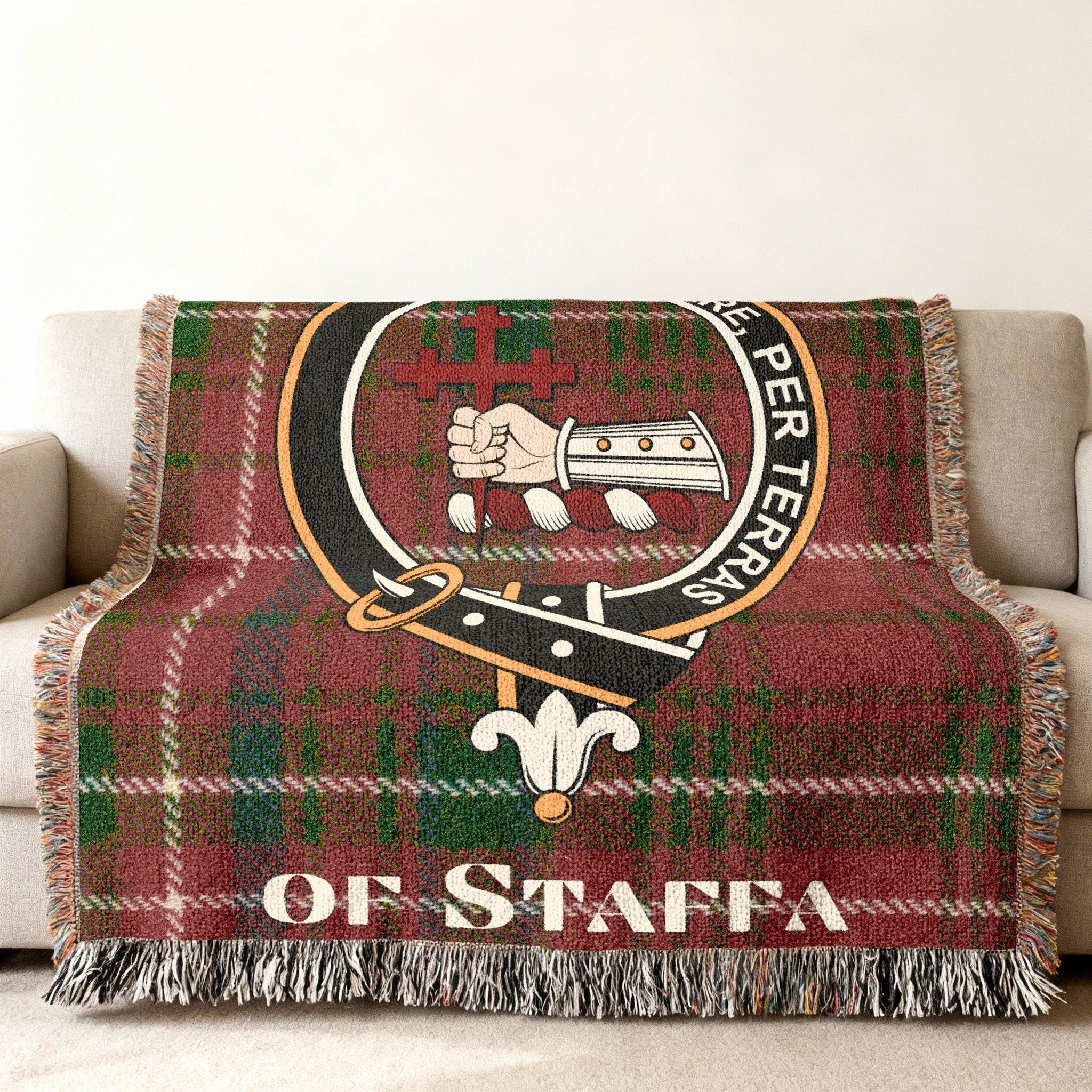 MacDonald of Staffa tartan throw blanket with fringes — 100% cotton woven, heirloom quality