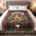 Clan MacPherson woven tartan blanket showing clan cat crest — 100% cotton heirloom throw