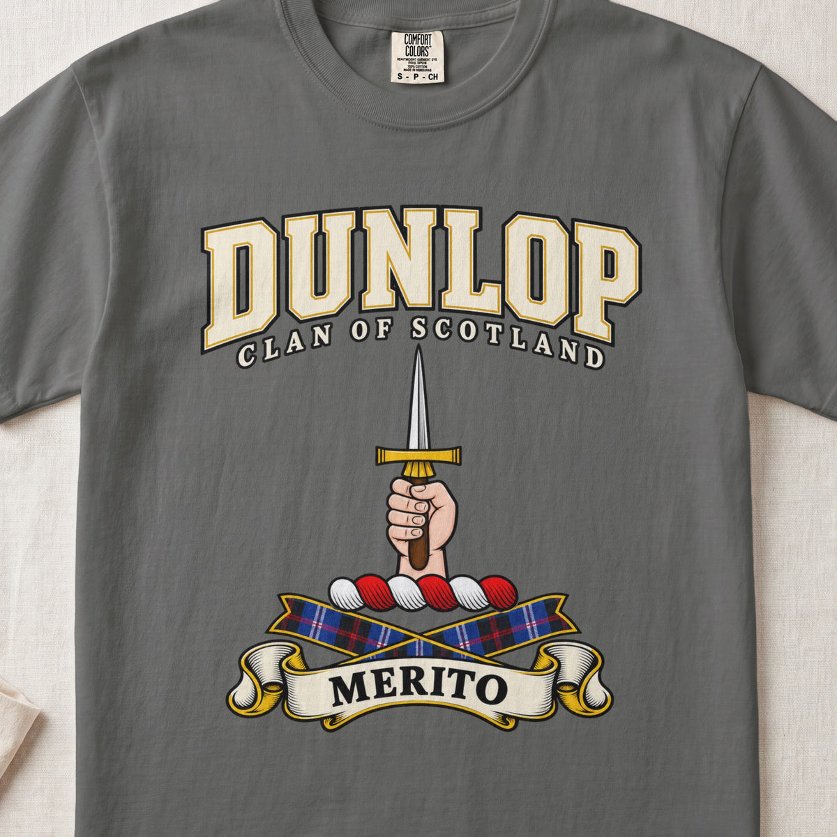 Dunlop Scottish clan graphic T-shirt in Pepper, front view