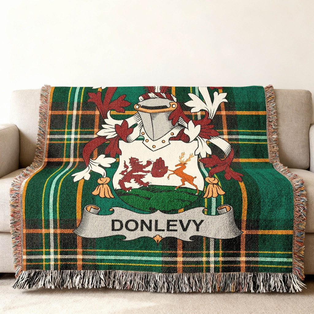Donlevy Crest Green Tartan Plaid Throw Blanket product type