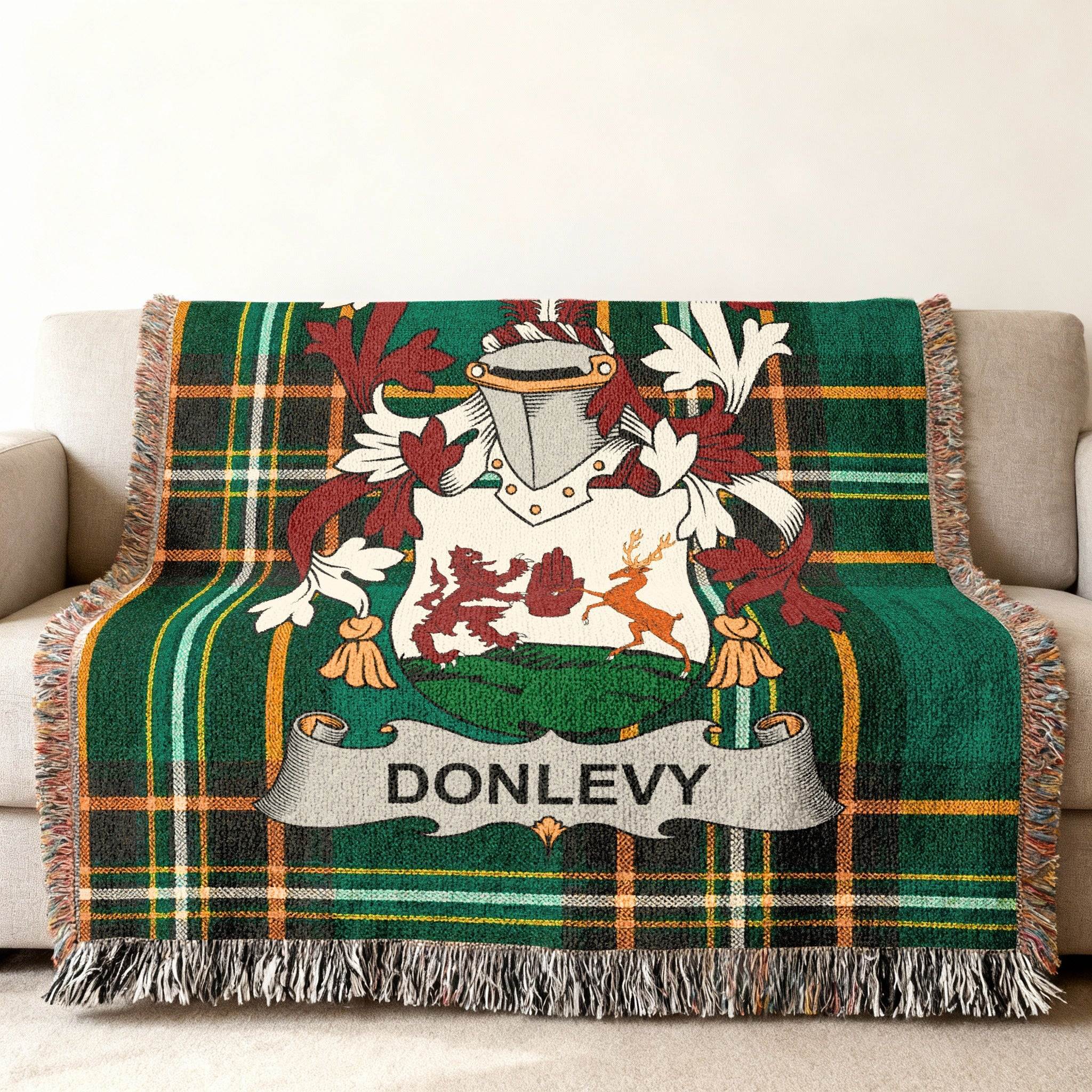 Donlevy Crest Green Tartan Plaid Throw Blanket product type