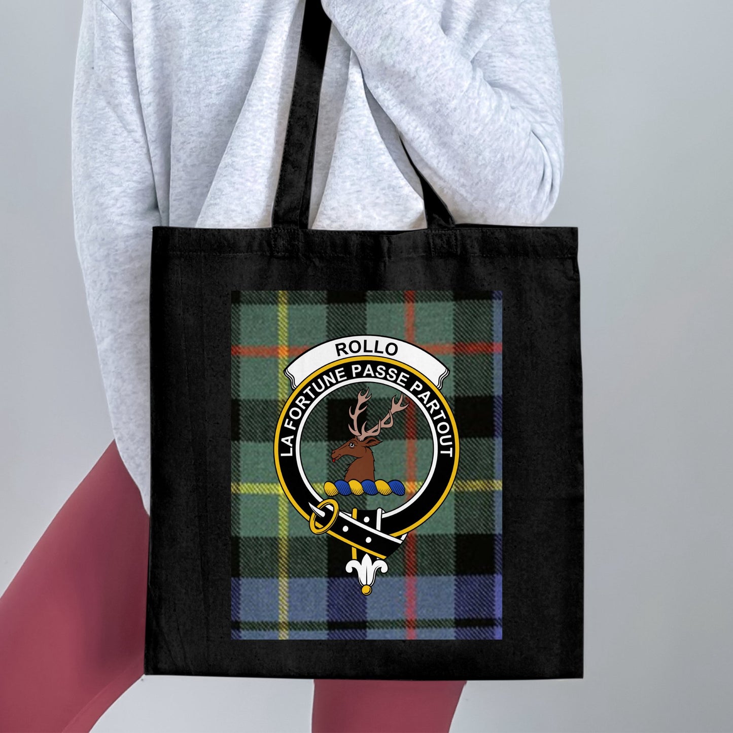 Scottish Clan Rollo Tartan Crest Design Tote Bag - Living Stone Gifts