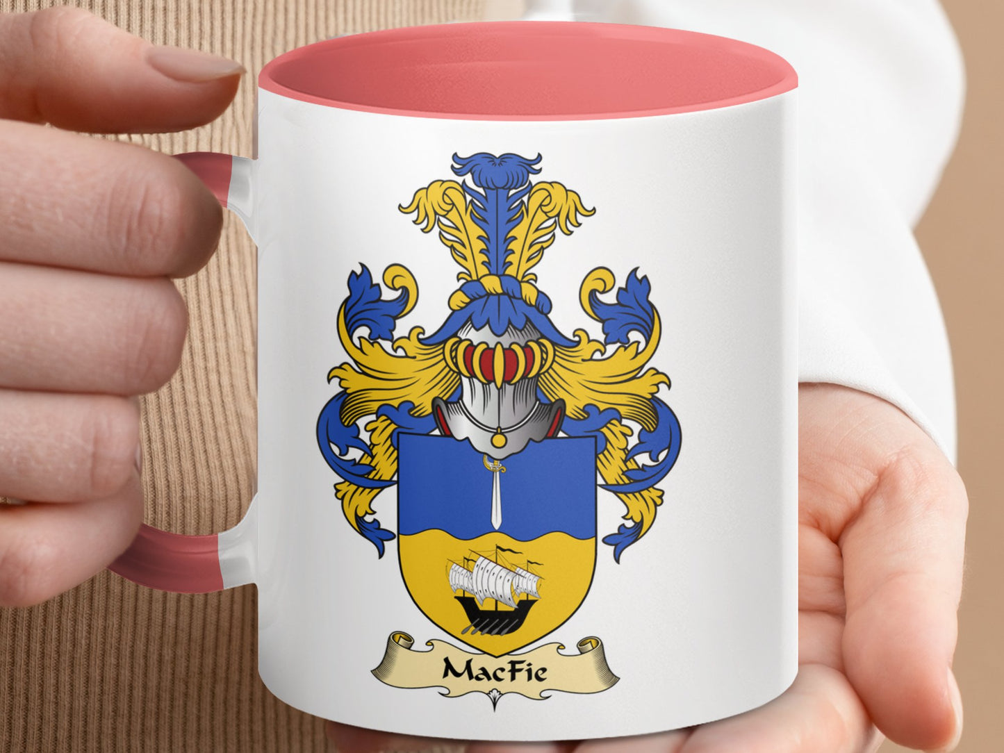 Macfie Heraldic Coat of Arms Emblem Accent Coffee Mug - Living Stone Gifts