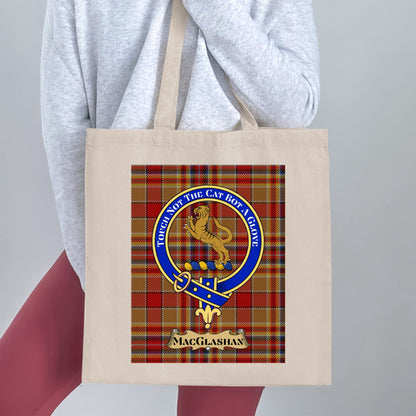 Clan MacGlashan Scottish Crest Tartan Tote Bag - Living Stone Gifts