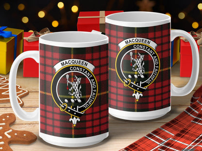 MacQueen Scottish Clan Crest Tartan Design Mug - Living Stone Gifts