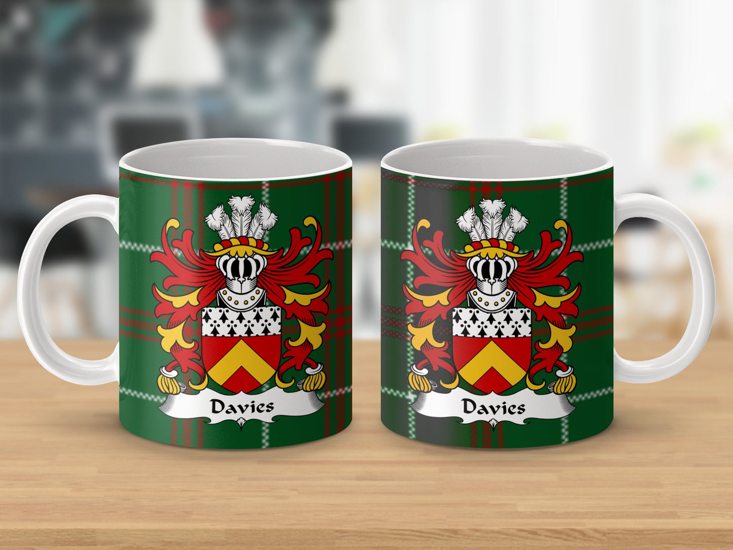 Davies Welsh Surname Coat of Arms Tartan Design Mug - Living Stone Gifts