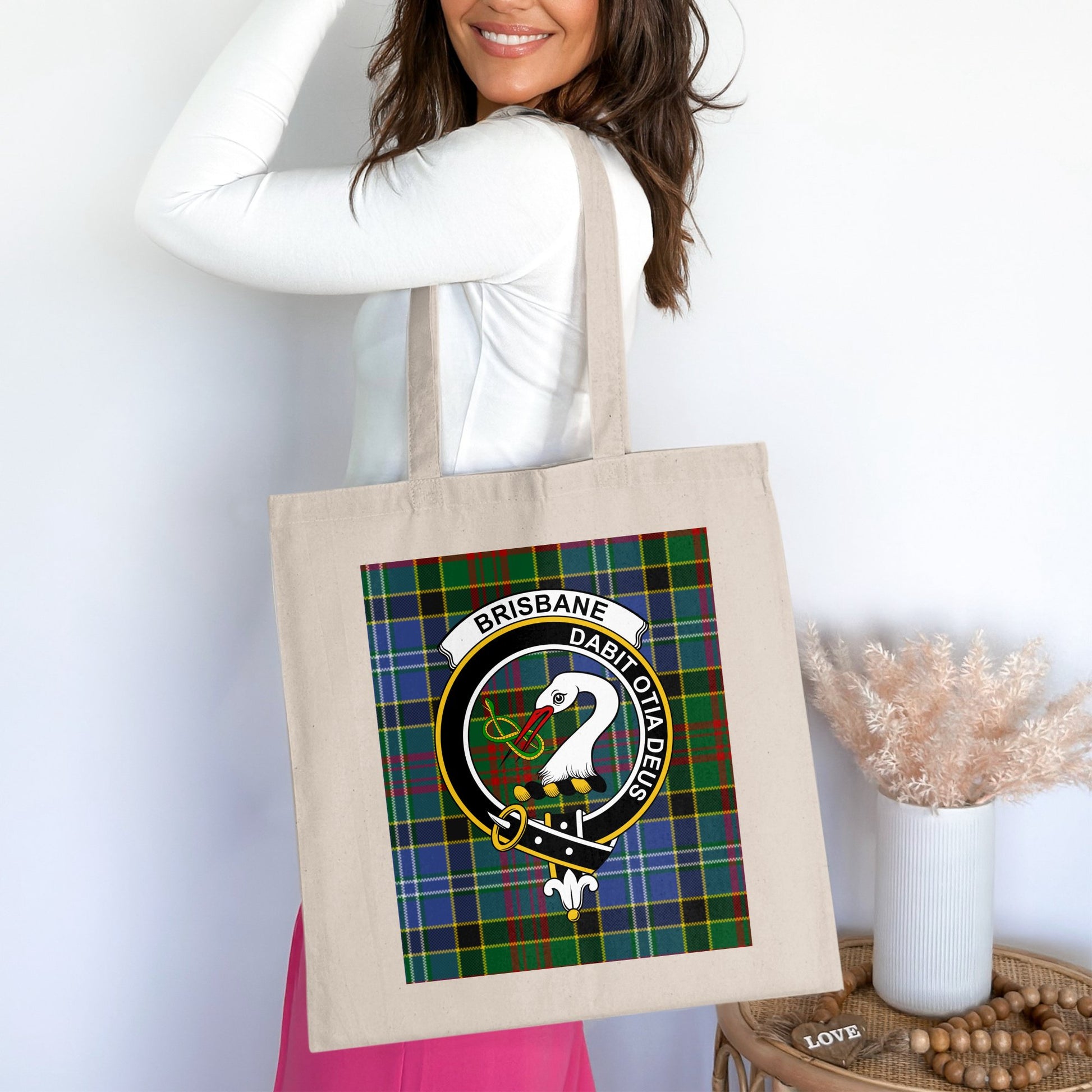 Brisbane clan Scottish Tartan Crest Tote Bag - Living Stone Gifts