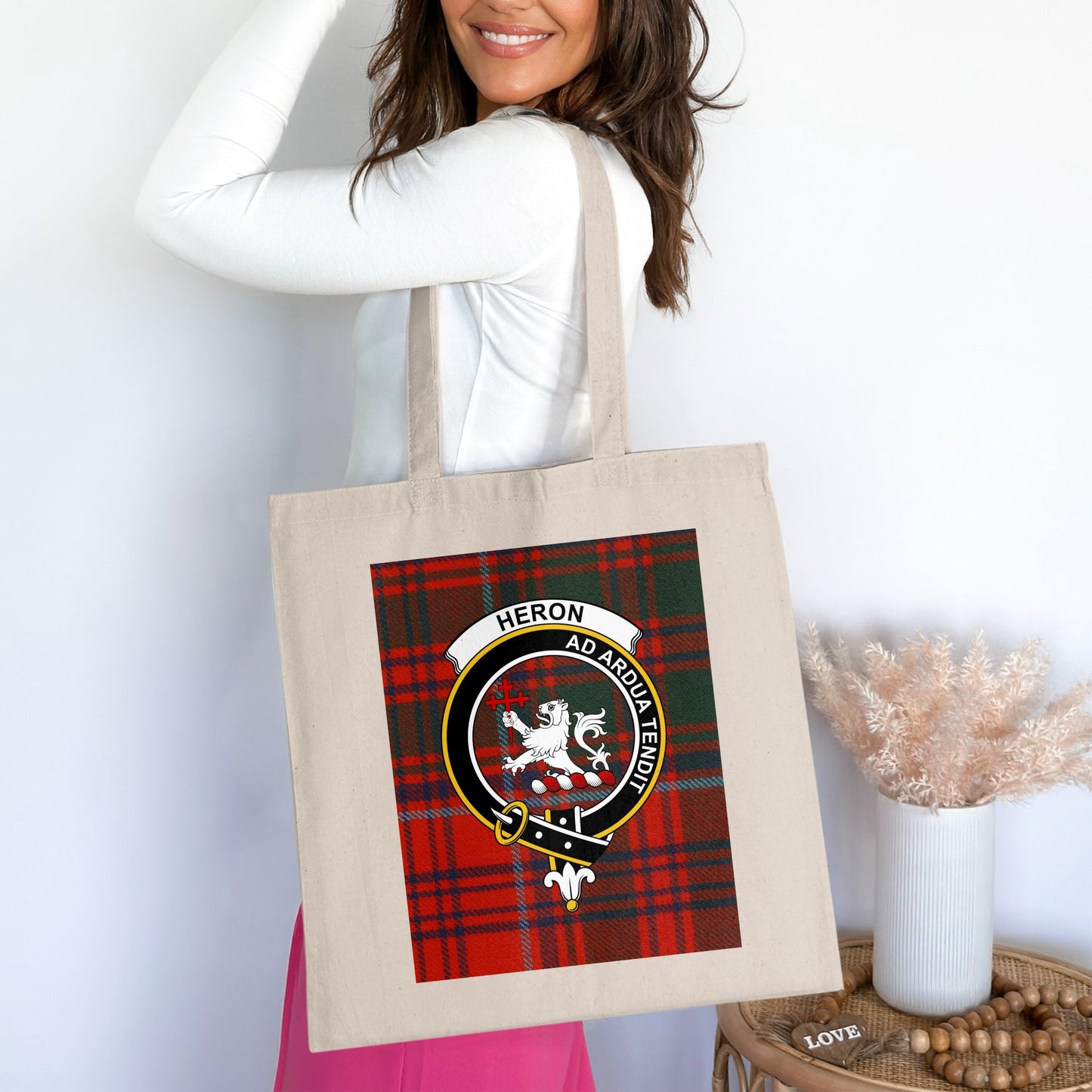 Clan Heron Scottish Crest Tartan Tote Bag - Living Stone Gifts