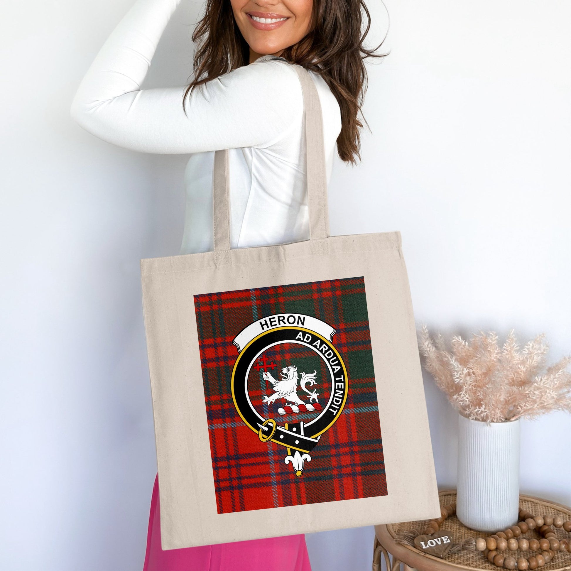 Clan Heron Scottish Crest Tartan Tote Bag - Living Stone Gifts