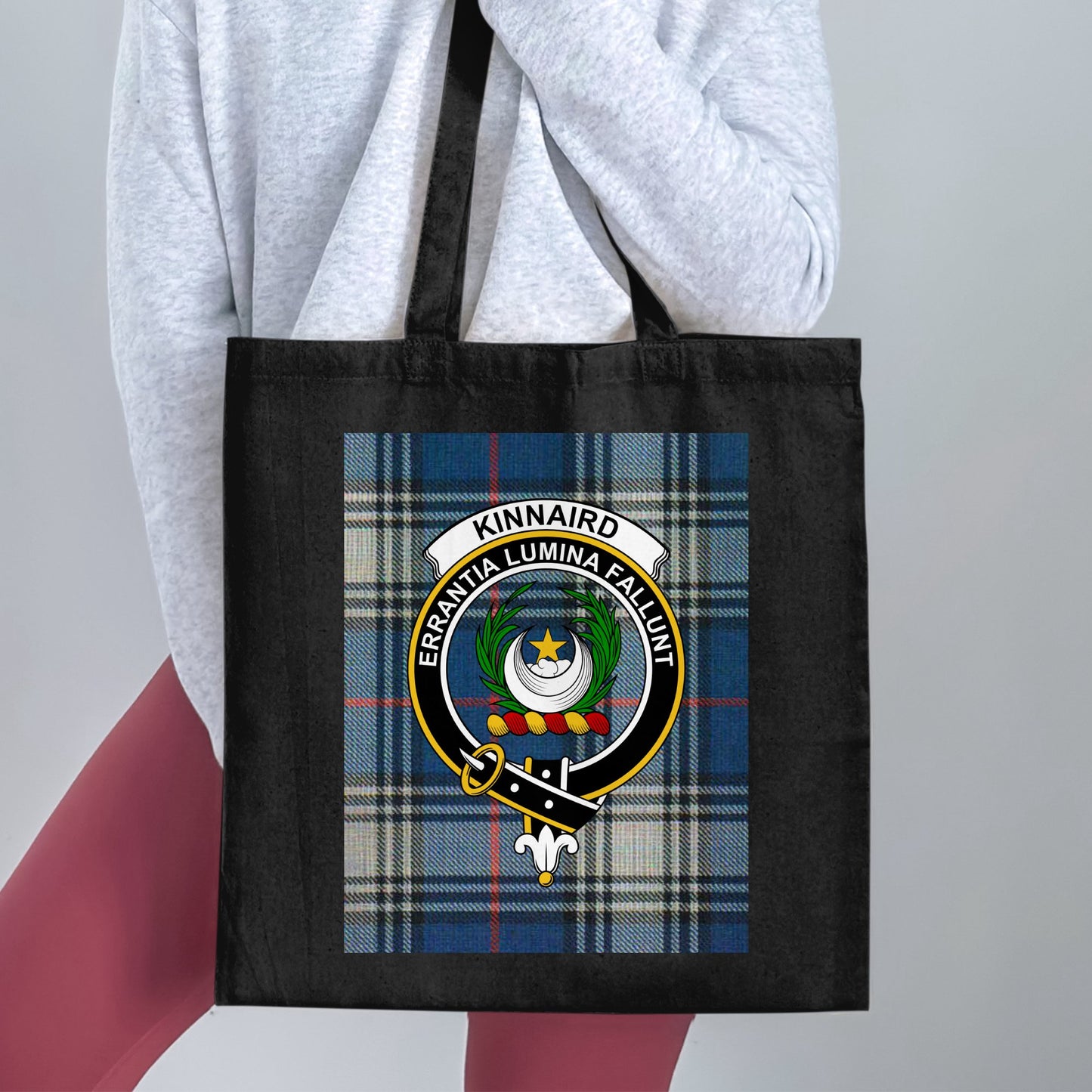 Kinnaird Clan Scottish Crest on Tartan Tote Bag - Living Stone Gifts