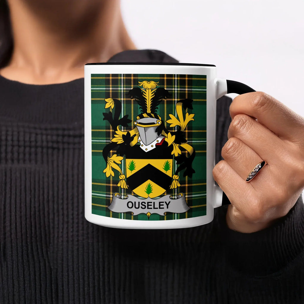 Ouseley black accent mug with Irish National Tartan crest design